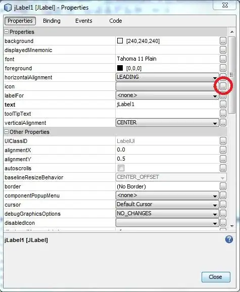 Open up the JLabel's properties menu. Click the ellipsis next to icon.