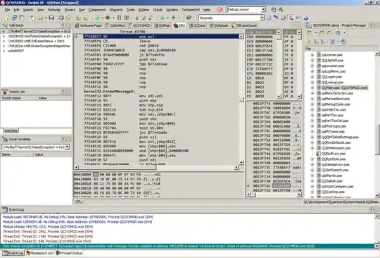 CPU window upon closing the exception dialog box