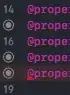 "Orphaned" IBOutlets don't have concentric circles in the line number column.