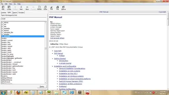 PHP manual (.chm) version after typing "isset" in the Index search box