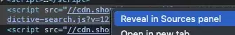 Context menu for opening script in Sources Panel