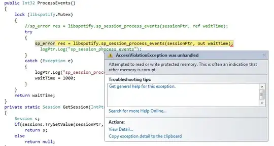 Screenshot of error and context