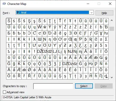 Window Character Map