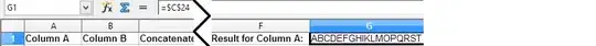 Formula for the destination cell that references the result of concatenation.