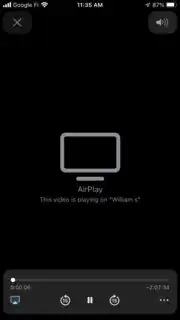 screenshot of an iOS device implying that an AirPlay streaming session is active
