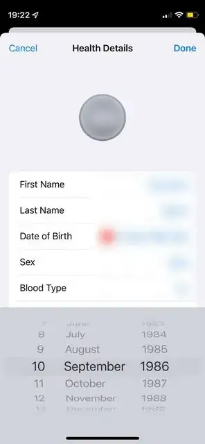 Date picker from the Health app