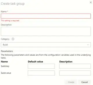 screenshot of Task Group dialog