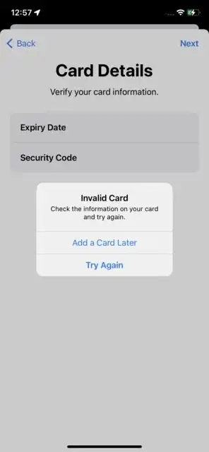 Invalid card