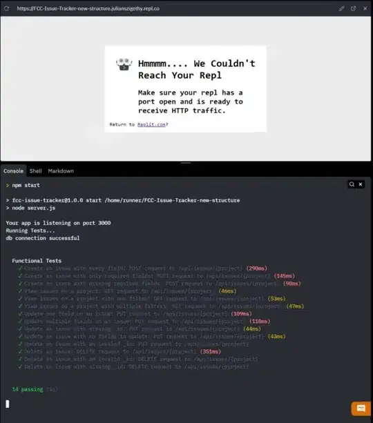 Image of tests passing, server not listening
