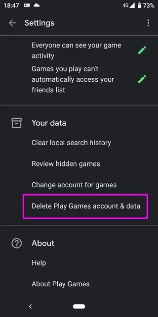 Delete Play Games account & data