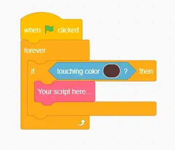 When green flag clicked forever if touching color *color* then (your script here...)