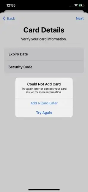 could not add card