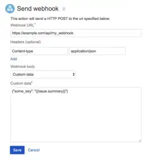 Image showing the above template in the "Send webhook" form