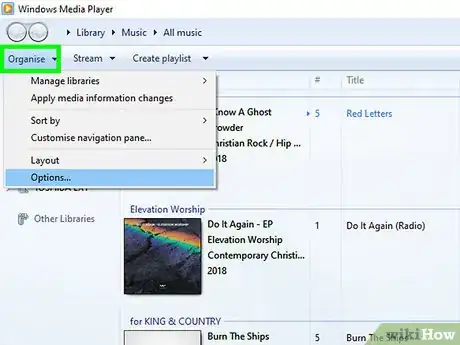 Step 10 Clique na aba Organizar no canto superior esquerdo da janela do Windows Media Player.