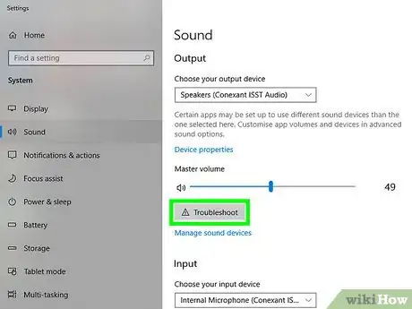 Step 3 Embaixo do cursor de volume, na parte superior do painel à direita da tela, escolha Solução de Problemas.