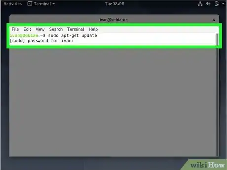Step 2 Digite o comando sudo apt-get update para atualizar o gerenciador de pacotes.