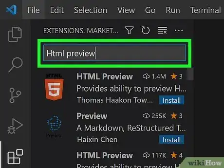 Step 3 Insira HTML Preview na barra de pesquisa.