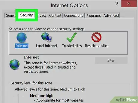 Step 4 Clique na aba Segurança no topo da janela "Opções da Internet".