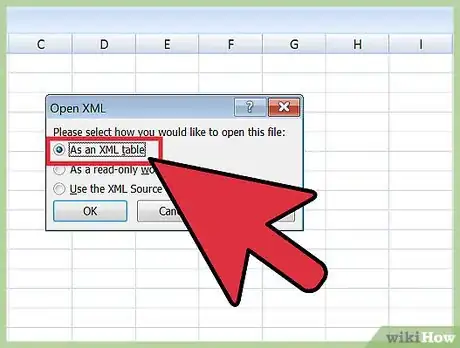 Step 5 Selecione "Como uma Tabela XML".