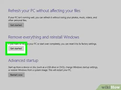 Step 7 Clique em Introdução, debaixo de "Remover tudo e reinstalar o Windows".