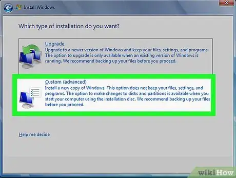 Step 7 Selecione Personalizado (avançado) para uma lista de opções de instalação sejam exibidas.