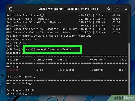Step 5 Digite sudo dnf remove [nome do app] e tecle ↵ Enter (versão Red Hat).