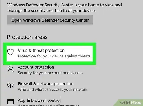 Step 5 Clique em Proteção contra vírus e ameaças abaixo do cabeçalho "Área de proteção" perto do topo da página.