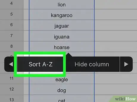 Step 7 Escolha Classificar de A - Z.