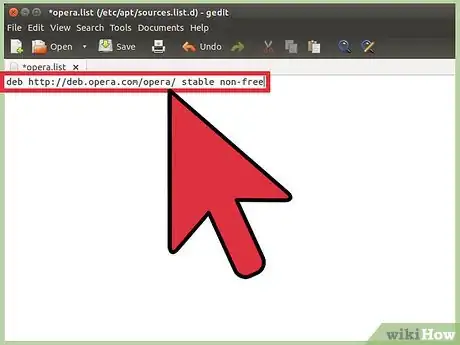 Step 4 Quando aparecer o Gedit, copie essa linha para a lista Opera: