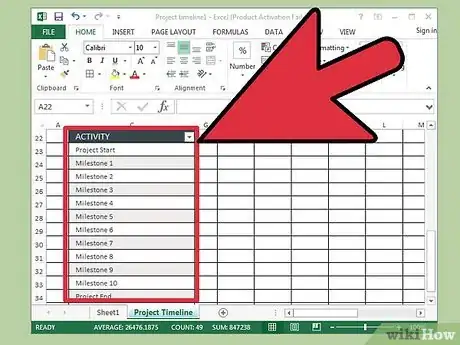 Step 2 Comece sua própria linha do tempo a partir de uma célula comum.