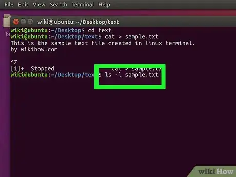 Step 5 Entre o código ls -l MeuTexto.txt no Terminal.