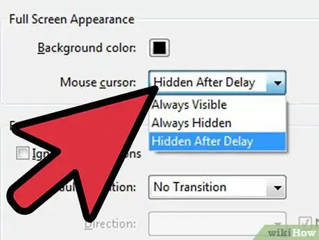 Step 9 Para especificar o comportamento do mouse no modo de tela cheia, selecione uma opção na lista de opções Cursor do Mouse.