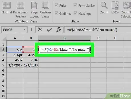 Step 2 Digite a fórmula de comparação para a primeira coluna.