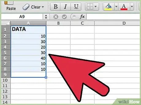 Step 1 Insira cada número do conjunto de dados em sua própria célula.