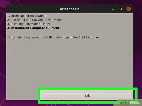Step 14 Clique em Sair para fechar o UNetbootin.