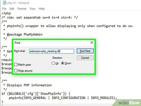 Step 13 Encontre a linha de texto "extension=php_mbstring.dll" e remova o ponto e vírgula.