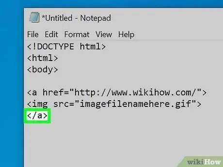 Step 7 Digite a tag de fechamento do link da foto, </a>.