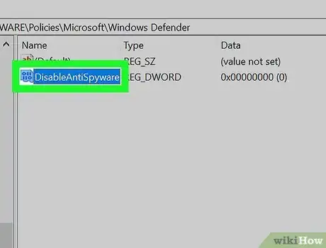 Step 8 Abra o arquivo DWORD "DisableAntiSpyware" dando um clique duplo sobre ele.