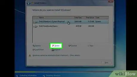 Step 3 Exclua a instalação atual do Windows 7.