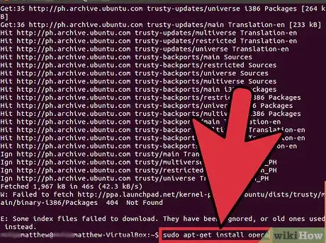 Step 6 Para instalar o Opera, digite ou use o método copiar/colar para adicionar o seguinte comando: