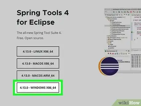 Step 2 Clique na opção de download do Spring Tools do Eclipse para seu sistema operacional.