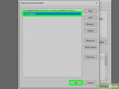Step 14 Adicione o diretório binário do FFmpeg ao caminho.