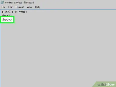Step 4 Digite <body> e pressione a tecla ↵ Enter.
