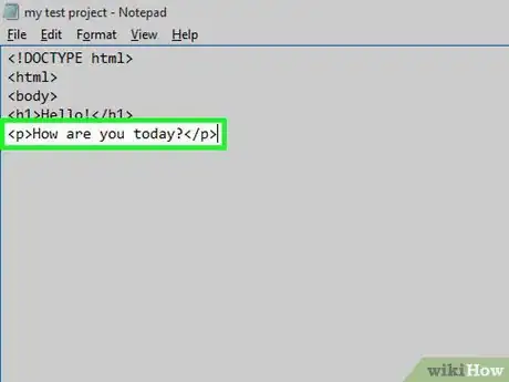 Step 6 Digite <p>Text</p> e pressione a tecla ↵ Enter.