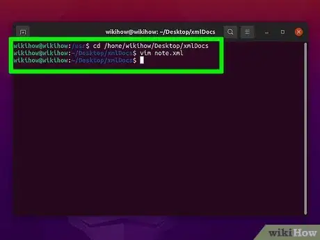 Step 3 Digite vim nomedoarquivo.xml.