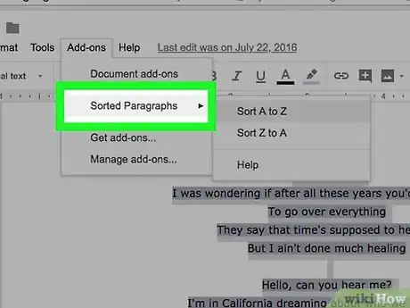 Step 11 Opte pelo Sorted Paragraphs para que um novo menu seja aberto.