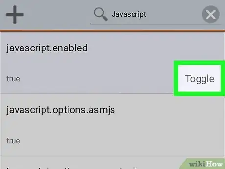 Step 7 Toque em Alternar no canto inferior direito da caixa de diálogo "javascript.enabled".
