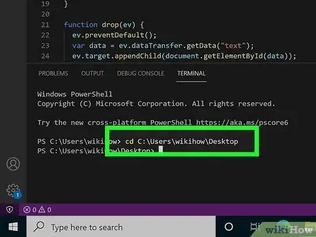 Step 4 Digite cd e depois o caminho do arquivo HTML, e aperte ↵ Enter.