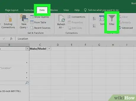 Step 4 Transforme os títulos das colunas em menus suspensos.