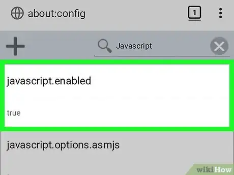 Step 6 Toque na opção "javascript.enabled" localizada no topo da página.